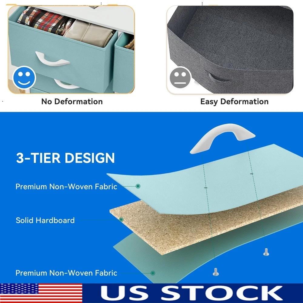 

Tall Fabric Storage Dresser with 8 Drawers Durable Wood Metal Organizer Easy Assembly Bedroom Living Room Adult