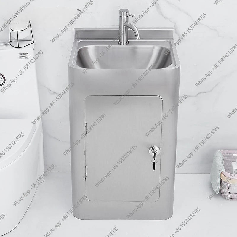 

Stainless steel wash basin outdoor floor type household bathroom integrated wash basin outdoor column basin