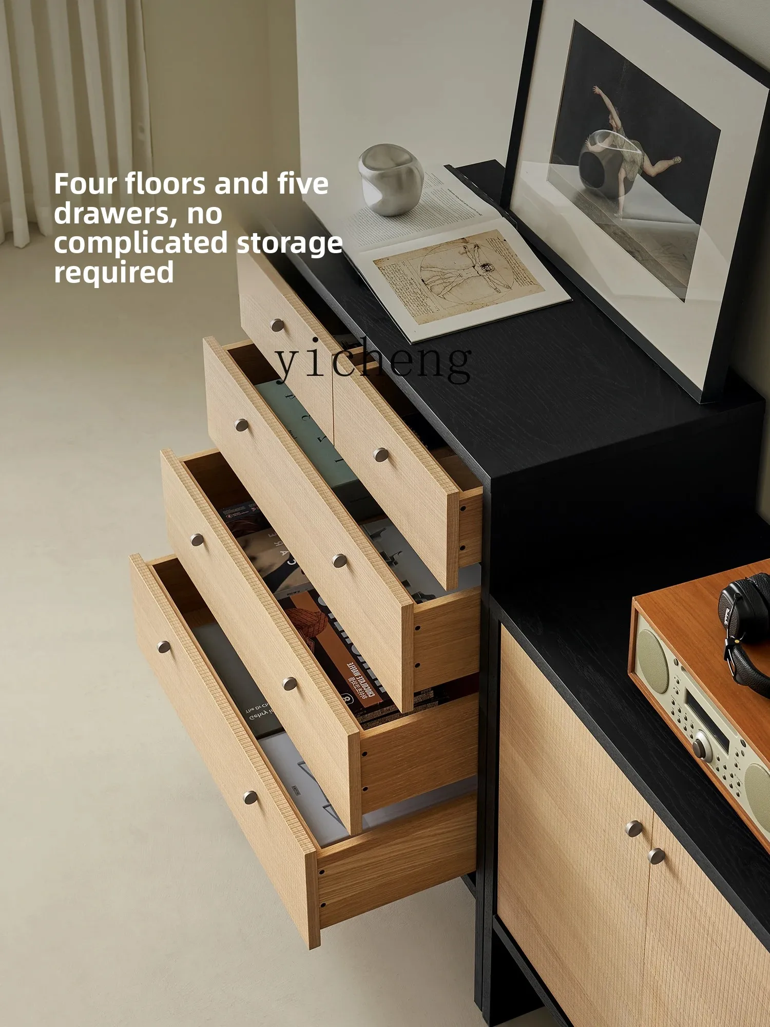 

ZZ Assorted Black Solid Wood Nordic Minimalist Retro Affordable Luxury Minimalist Storage Side Cabinet