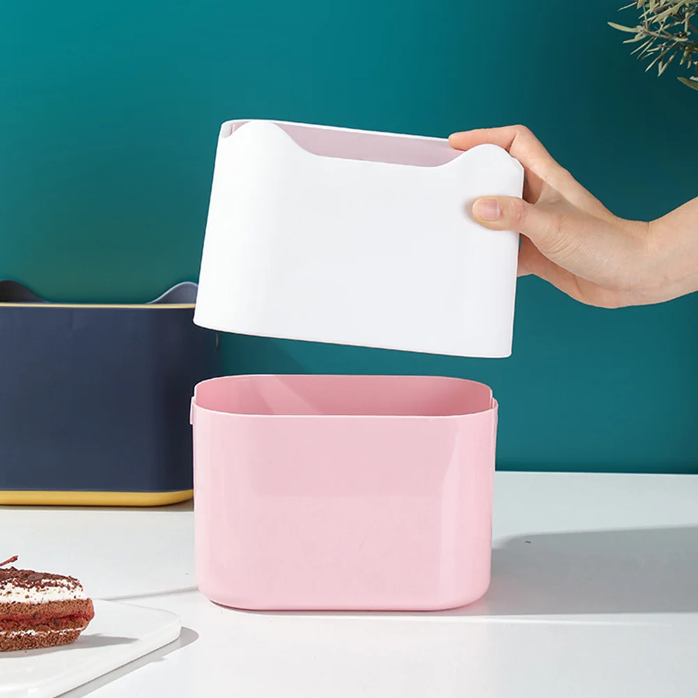 

Desktop Trash Bin Mini Plastic Garbage Can Cute Household Waste Container For Car Office Flip Cover Tissue Box Coin Storage