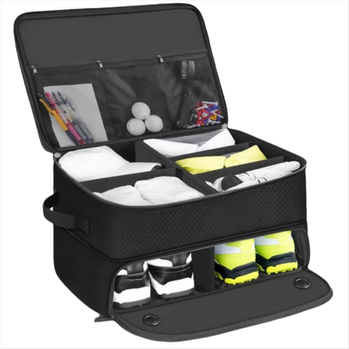 ABME New Golf Trunk Organizer with Shoe Storage, Multi-Compartment Car Storage Box Golf Accessories
