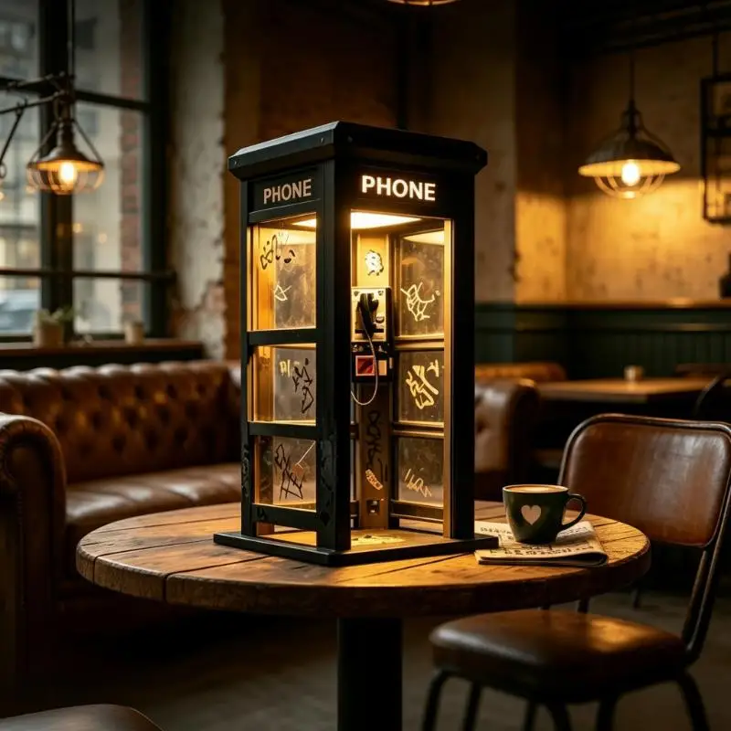 

Mini Telephone Booth Lamp Tall Retro Vintage Phonebooth Table Light Creative Ambient Lighting for Bedroom Study