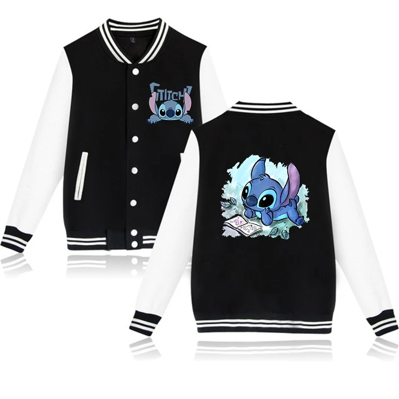 Y2k 90s Stitch Disney Hoodie Baseball Jacket Men Women Sweatshirt Kids Boys Girls Harajuku Jackets Streetwear College Coats