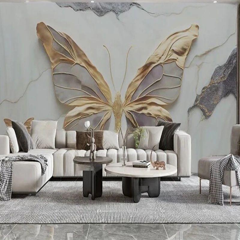 

Custom Printed Wall Mural Modern Marble Butterfly Pattern Wallpaper for Living Room Bedroom TV Sofa Background Wall Home Decor