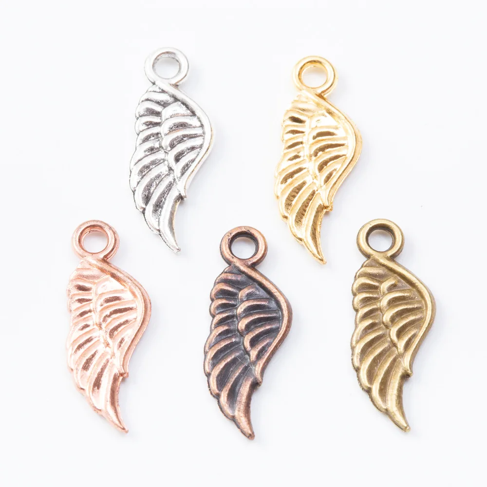 30Pcs/Lot 21x8mm Charms angel wings Tibetan Silver Plated 5 Colors Pendants Antique Jewelry Making DIY Handmade Craft