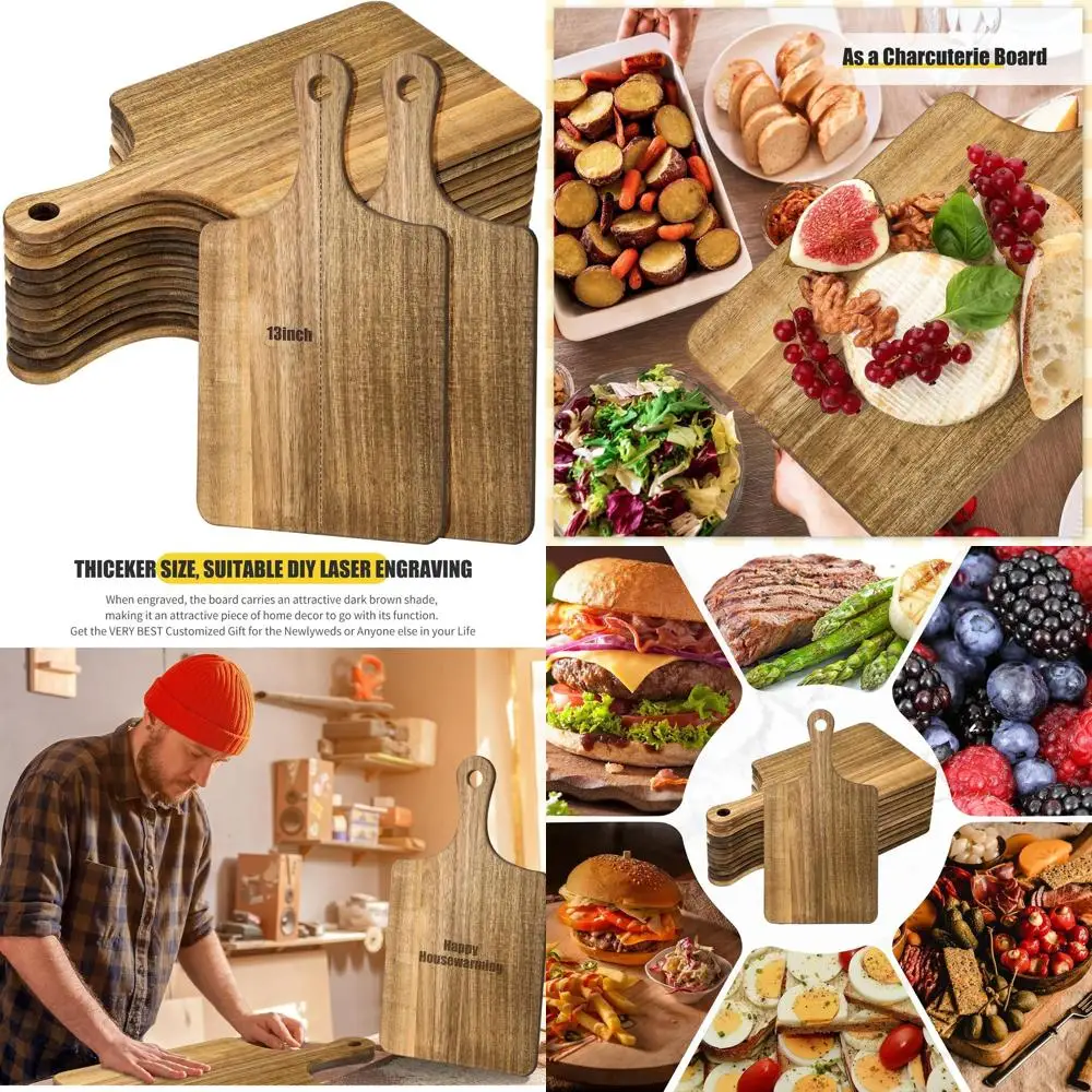 

Bulk Wood Cutting Boards with Handle, 12-Piece Set, 13x7 Acacia Serving Trays for Laser Engraving, Ideal for Wedding, Housewarmi