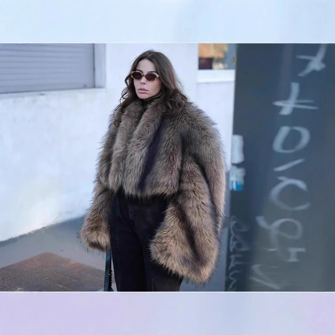 Übergroße frauen Winter Eco Pelzmantel Farbverlauf V-ausschnitt Einreiher Dame Pelzmantel Highstreet Plüsch Min Pelz Jacke Für Weibliche