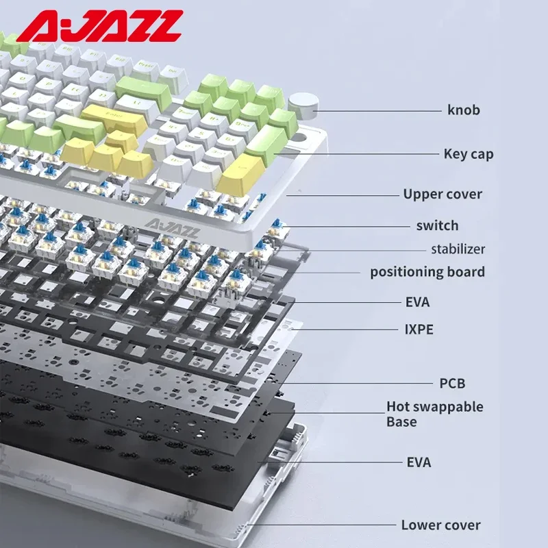 Ajazz ak992 rgb 100 teclas bluetooth teclado mecânico para jogos