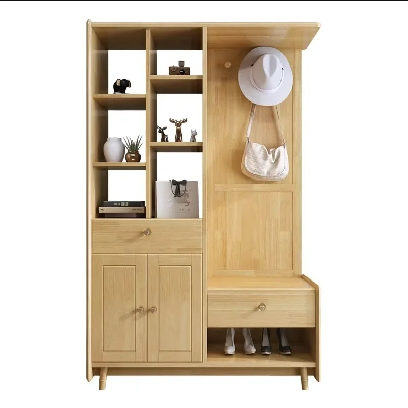 Nordic solid wood foyer cabinet against the wall