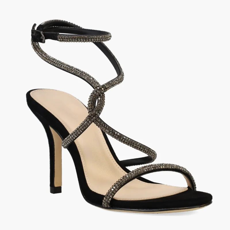 

Rhine-Diamond One-Line Buckle Sandals Europe And The United States Sexy Stiletto Black High Heels 2024 Summer Fashion Show New