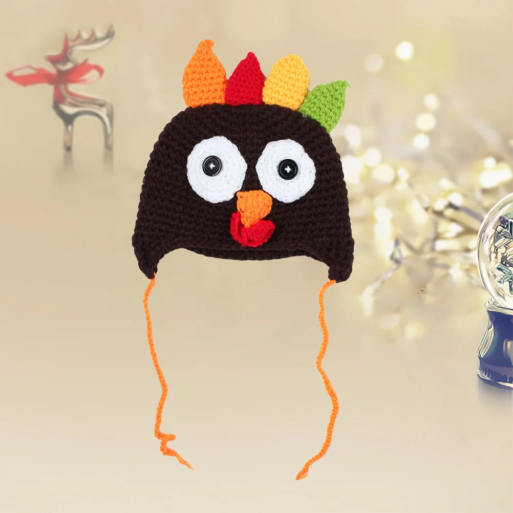 

Thanksgiving Baby Turkey Hat Crochet Knit Cap Winter Warm Woolen Hat Newborn Gift Coffee Elastic Fashionable Unique Design