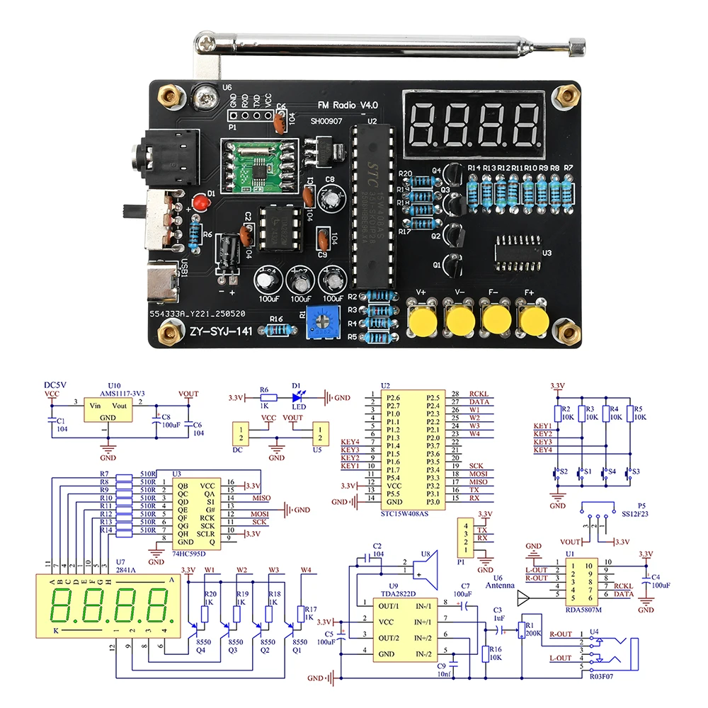 Kit Radio RDA5807M à monter soi-même, Module Radio 87-108MHz, pièces d'assemblage à souder électronique avec Tube numérique, 4 touches/5 touches, Radio FM type-c 5V