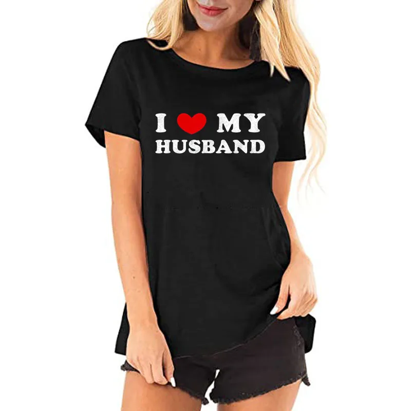 القلب الأحمر أنا أحب زوجتي تي شيرت أنا أحب زوجي ، أنا قلب زوجي قائلا المحملة الأزواج هدايا عيد الحب Y2k القمم