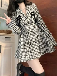 Vintage Houndstooth Blazer Dresses Y2k Slim Waist Long Sleeve Vestidos De Mujer 2024 Early Autumn New Dress for Women