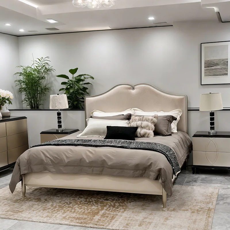 American light luxury solid wood bed French double master bedroom queen soft bag bed princess French 1.8 meters