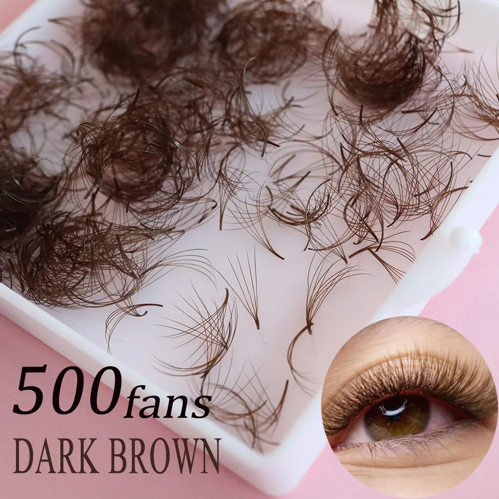 500Fans Dark Brown Color Lash Extensions Premade 5D Thin Root Loose Brown Promade Eyelashes Extensions For Cosplay Women Makeup