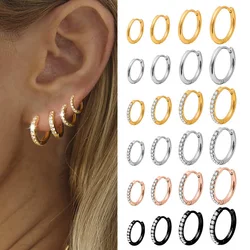 1Pair Stainless Steel Minimal Hoop Earrings Crystal Zirconia Small Huggie Thin Cartilage Earrings Helix Tragus Piercing Jewelry