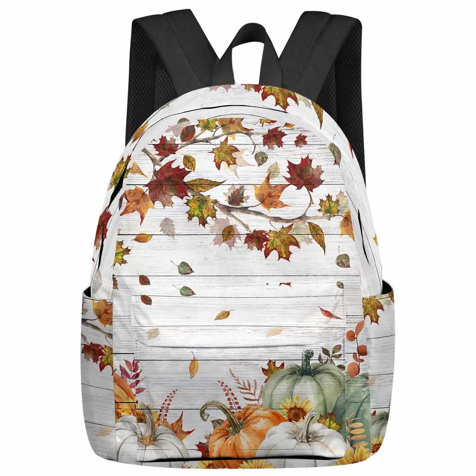 

Thanksgiving Leaves Autumn Pumpkin Wood Grain Backpacks Teenagers Student School Bags Laptop Custom Backpack Men Women Travel