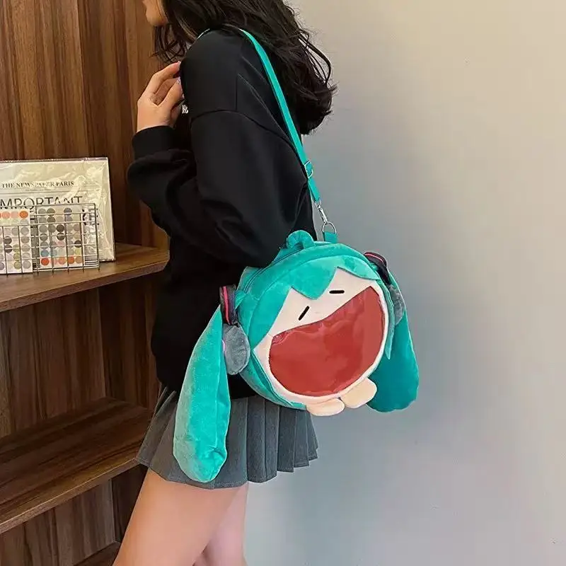 Anime Hatsune Miku Bag Q Version Kawaii Figure Plush Bag Model Doll Plush Stuffed Toy Shoulder Bag Transparent Backpack Gifts