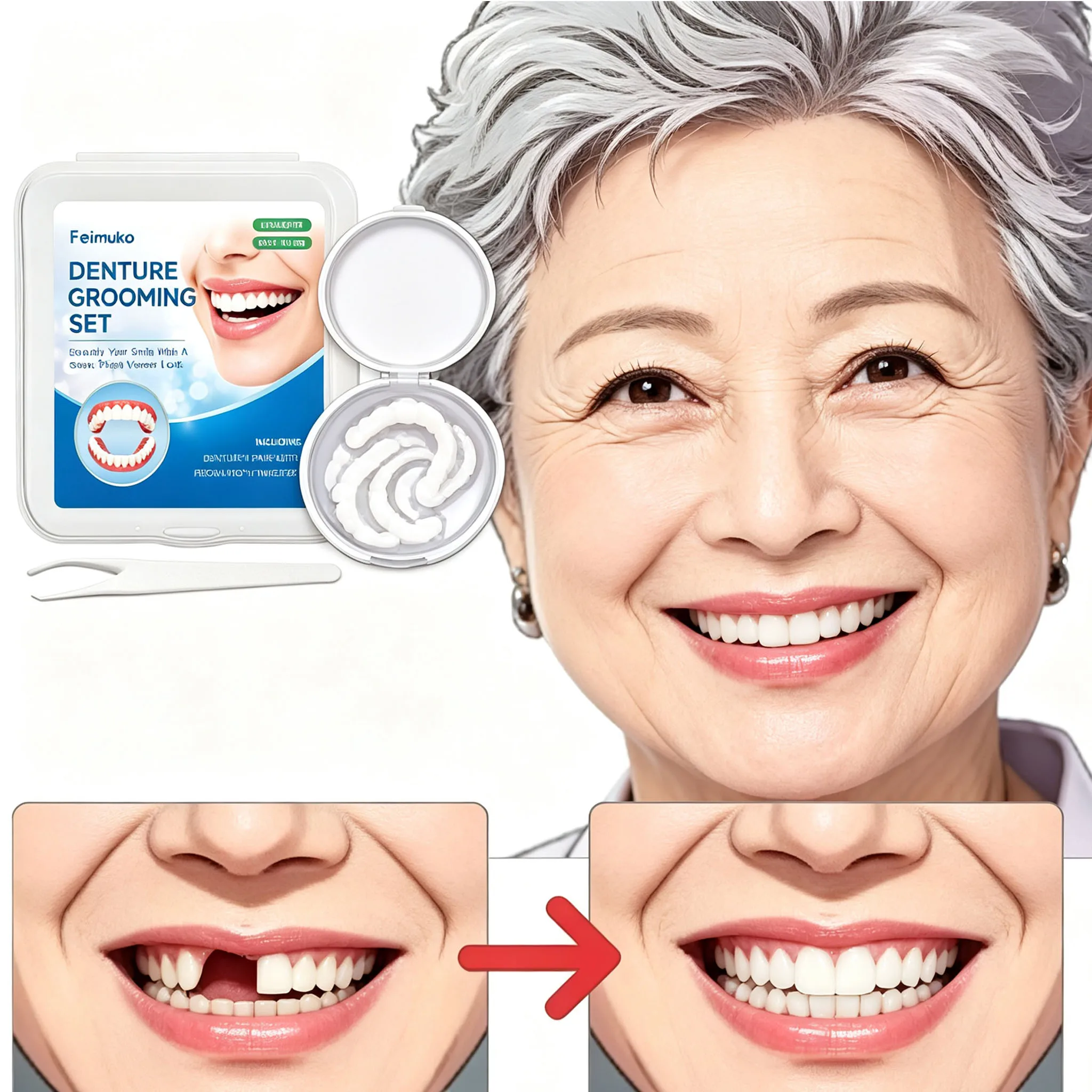 2026 New Handmade Natural Soft Silicone Dentures Realistic Removable Comfort False Teeth For Middle Aged Elderly Daily Use