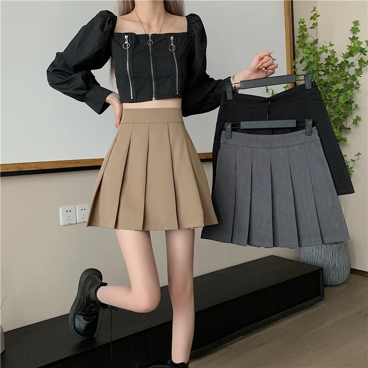 

2024 Summer Women Fashion Pleated Mini Skirts Female Streetwear High Waist Skirt Ladies Students Solid Color A Line Skirts B13