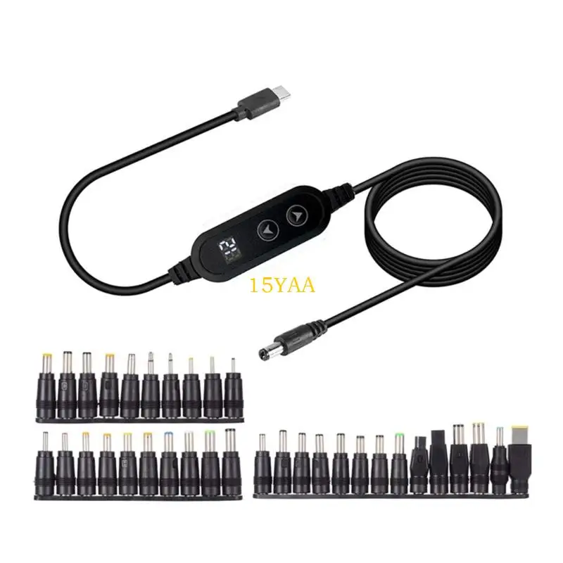 

15YA Регулируемые напряжения USB C в DC5525 Зарядка кабеля PD65W с 34 конверсионными головками для маршрутизаторов для ноутбуков