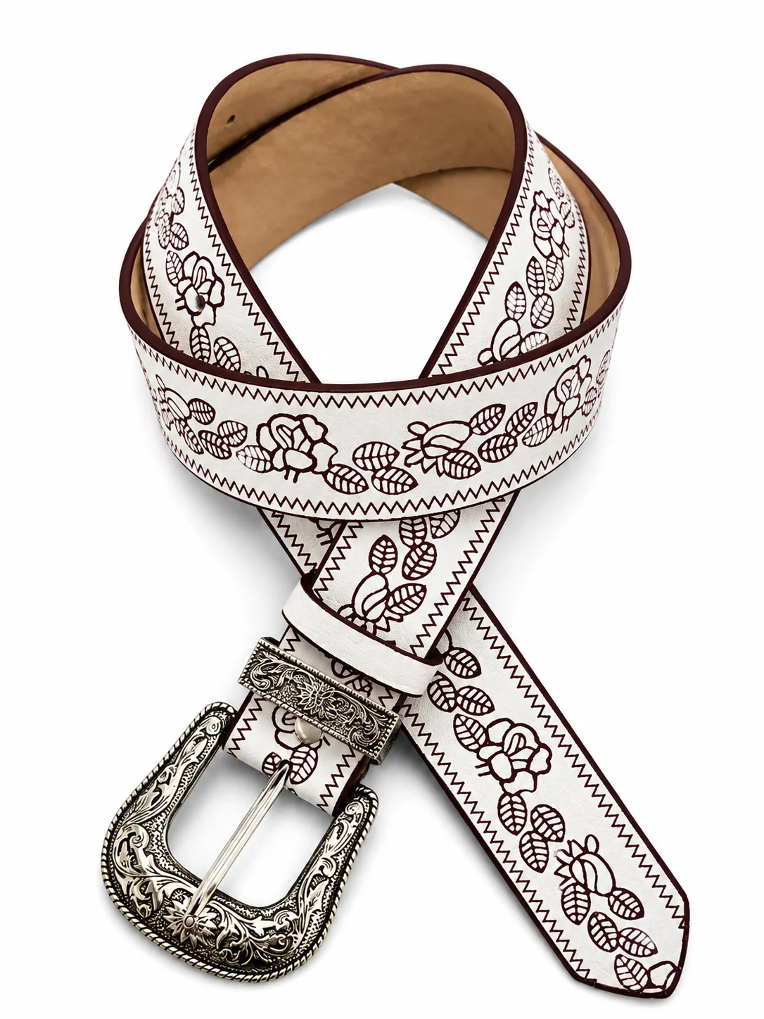 White Rose Western Belt with Vintage Metal Buckle, Floral Pattern Waist Belt, Retro Cowgirl Street Style Fashion Accessory