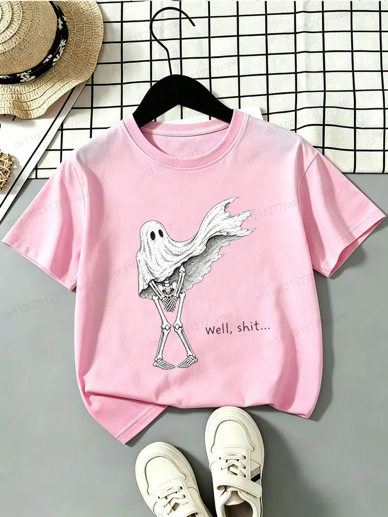 Boys T Shirt Funny Skeleton Ghost Funny Well Shit Skull Graphic Tee Tshirts Toddler Girl Spooky Season Holiday Casual Tops Gifts