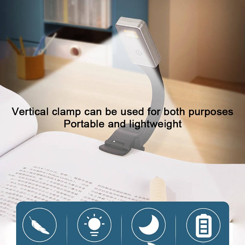 LED Reading Light With Clamp Button Switch USB Rechargeable Book Clip Light 3000K/4500K/5500K Color Temperature Book Light Lamp