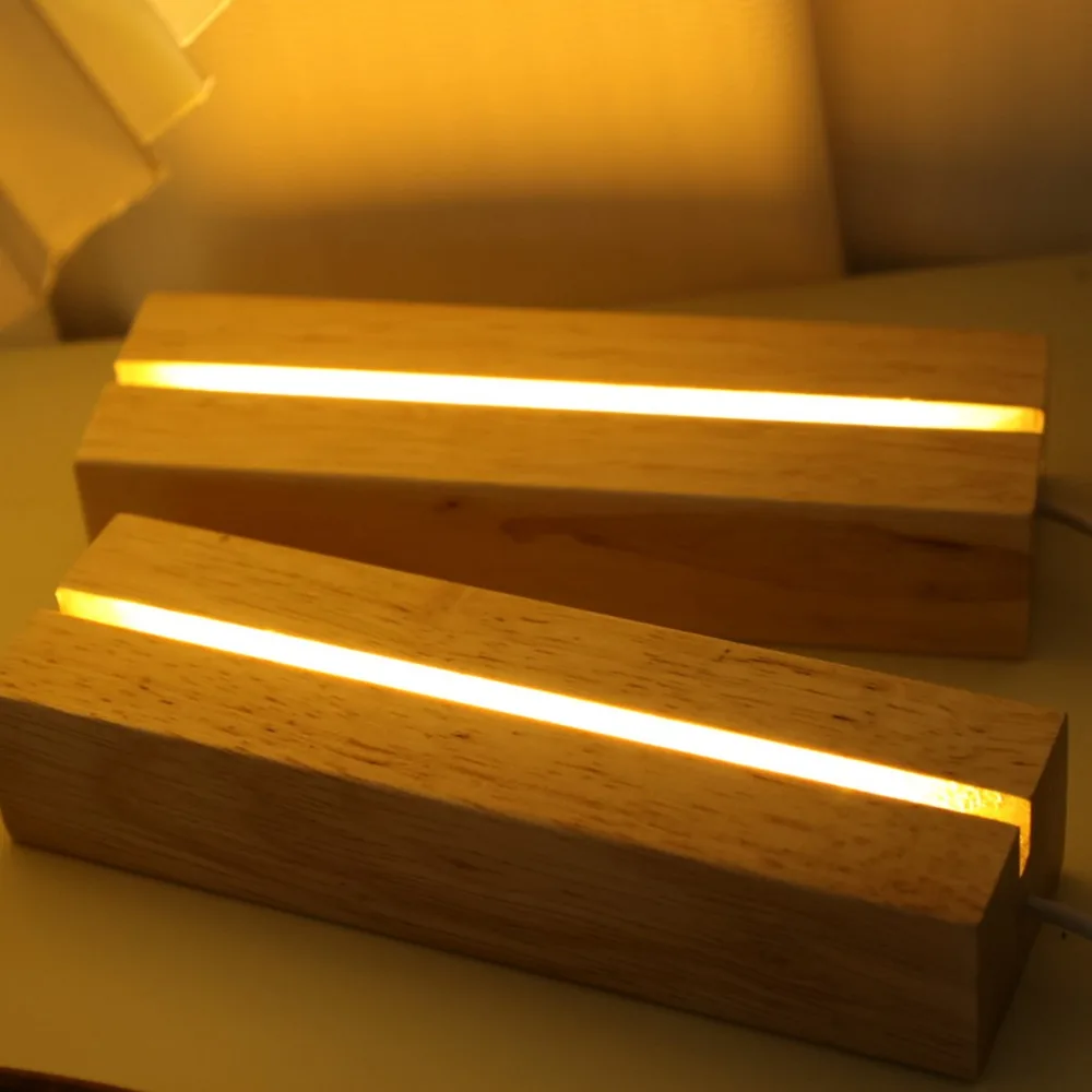 15cm LED Wood Display Base Rectangle USB Light Stand for Crystal Glass Resin Art Ornament Wooden Night Lamp Base LED Light Stand