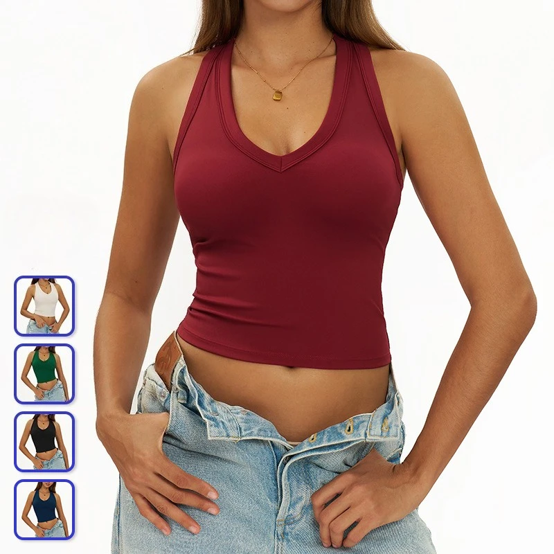 

Sexy Deep V Neck Yoga Vest Solid Tight Women Gym Tank Tops Quick Dry Outdoor Running Vests Fitness Sports Tops Workout Underwear