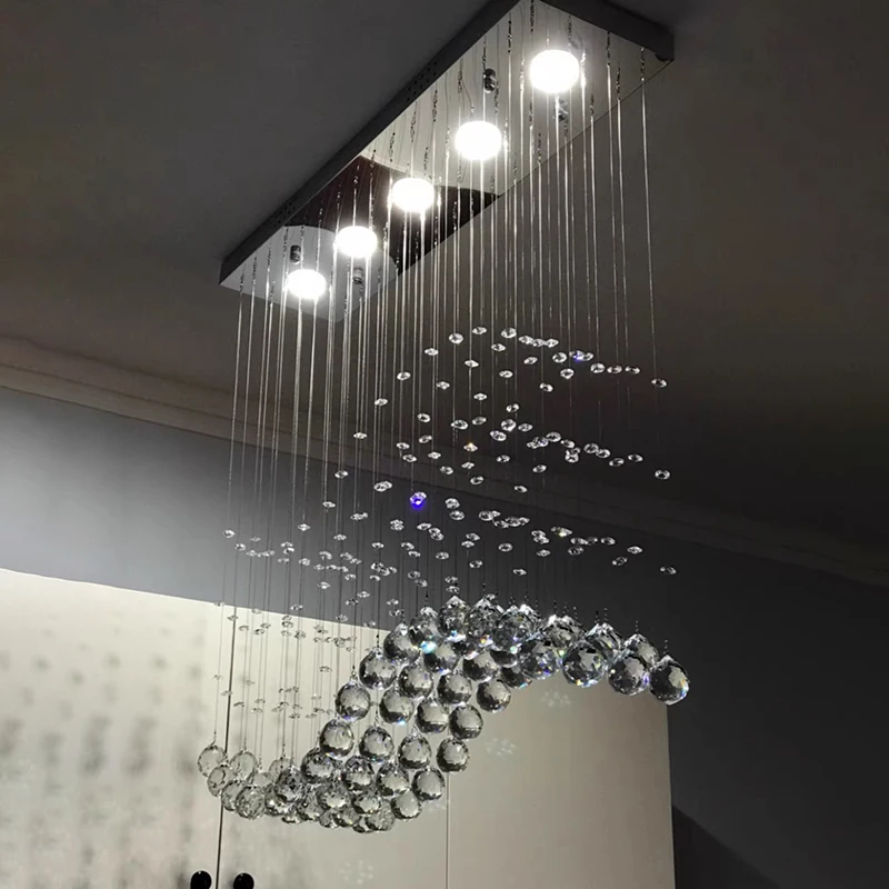 Postmodern Light Luxury Restaurant Dining Room Crystal Chandelier Bead Curtain Partition Rectangular Shop High-end Pendant Light