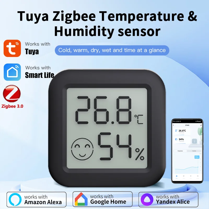 Tuya Zigbee 3.0 Temperature Humidity Sensor APP Remote Control Thermometer via Smart Life For Smart Home Work With Yandex Alexa
