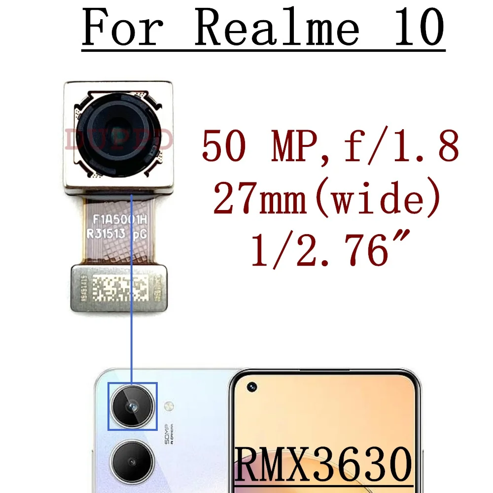 Caméra selfie frontale d\'origine pour Realme 10 RMX3630, grande vue arrière principale, câble flexible, remplacement mobile