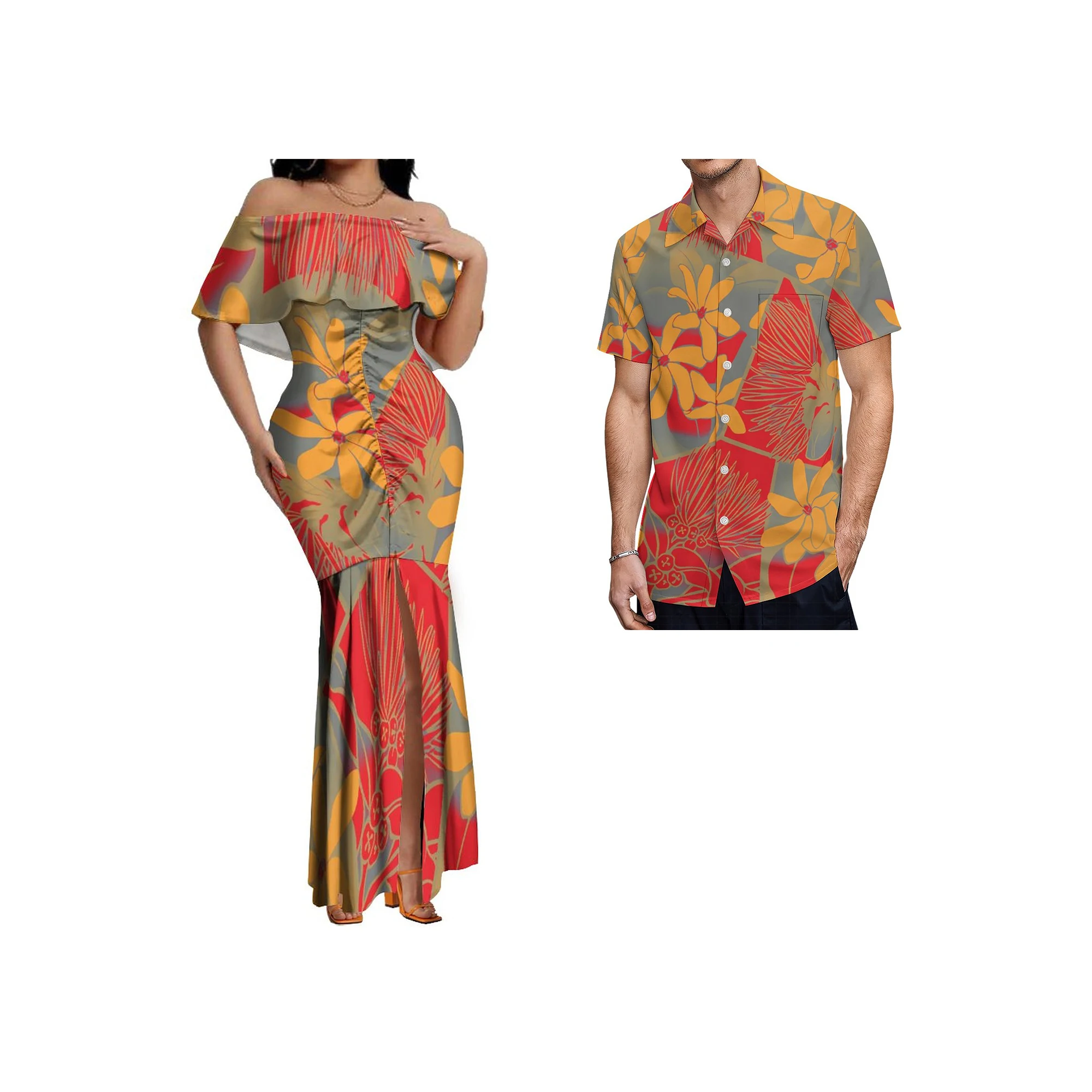 

Оптовая продажа по заводской цене на заказ, самоанское полинезийское племенное Плиссированное Платье, женское элегантное вечернее платье-годе с открытыми плечами и разрезовечерние