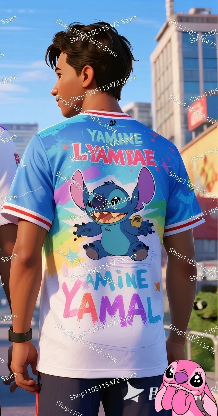 طباعة ثلاثية الأبعاد غرزة و يامال التعاون كرة القدم Ai تي شيرت لطيف وأنيق مريح الصيف الاطفال الكبار بنين بنات RBARED