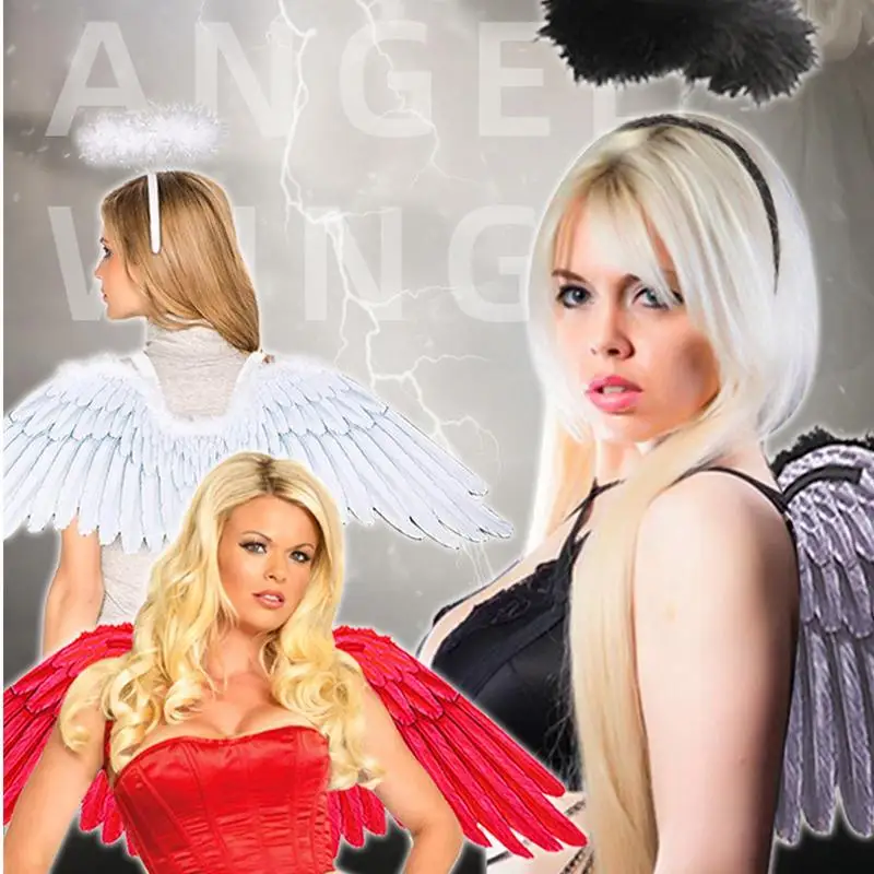 Ailes d'Ange Ajustables pour Cosplay, Costume de Fille, Plumes, Halo, Sauna, Bande, Accessoires d'Halloween, pour Adulte