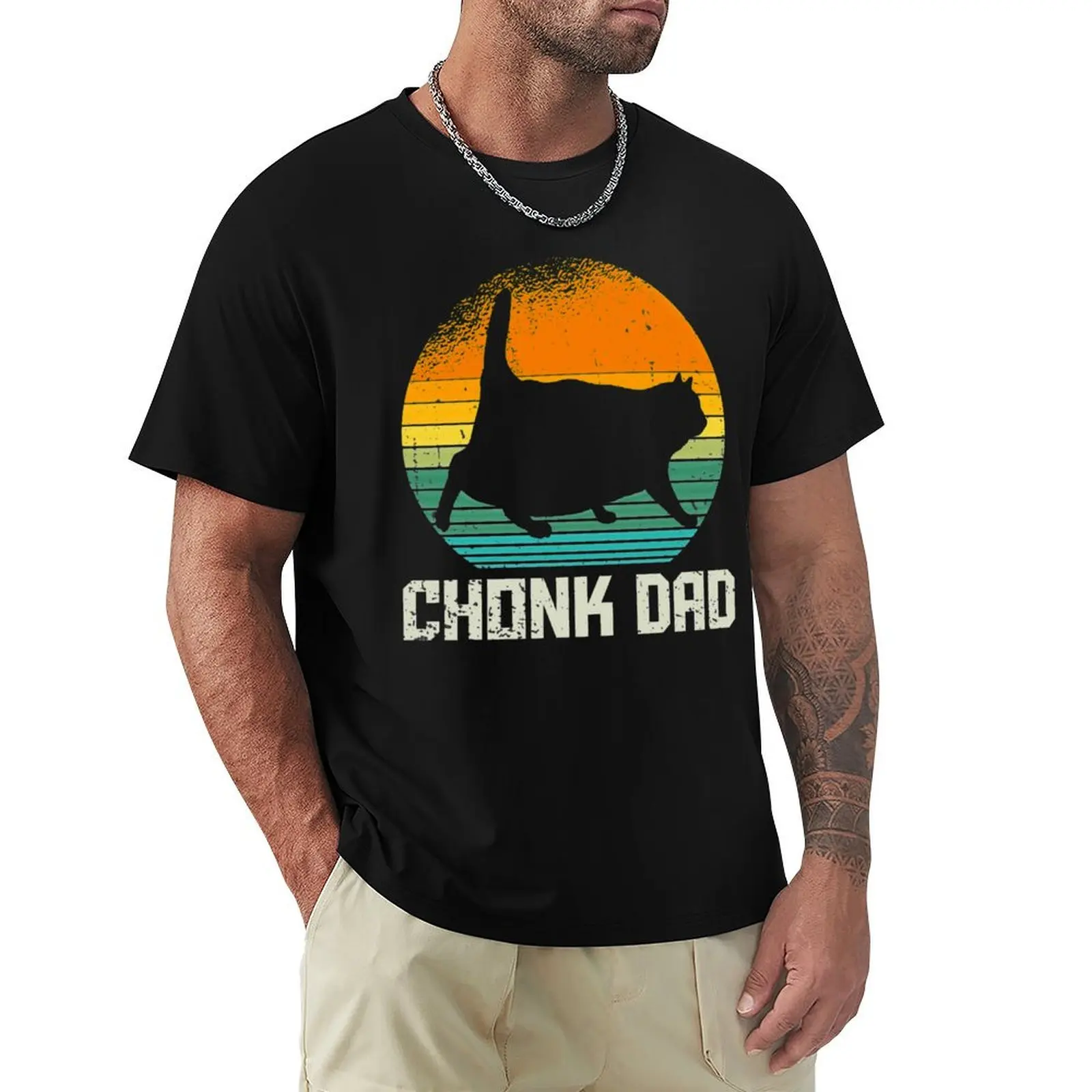 Retro Vintage Style Funny Fat Daddy Cat Meme Chonk Cat Dad T-Shirt Breathable Travel T-Shirt