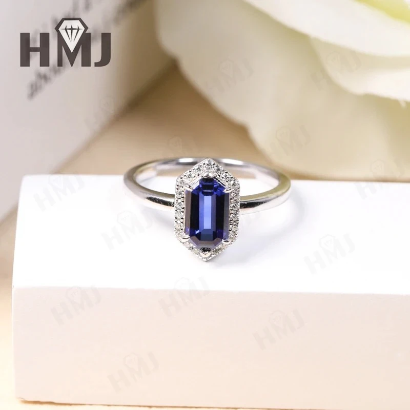 

Sapphire Ring Moissanite Hexagon Shape Ruby 925 Sterling Silver Proposal Wedding Band Thanksgiving Christmas Gifts Elegant Charm