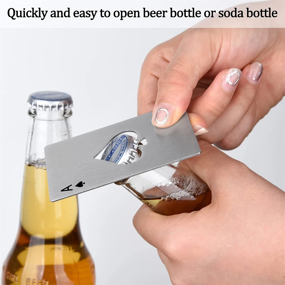 1Pcs Kreative Poker Geformt Flasche Dosenöffner Edelstahl Kreditkarte Größe Bar Restaurant Bier Metall Öffnung Werkzeug Geschenk – Detail 5