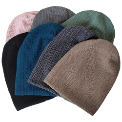 Geebro Women Solid Color Folds Pattern Beanie Hat Ladies Fashion Knitted Soft Warmer Casual Stretch Baggy Skullies Cap