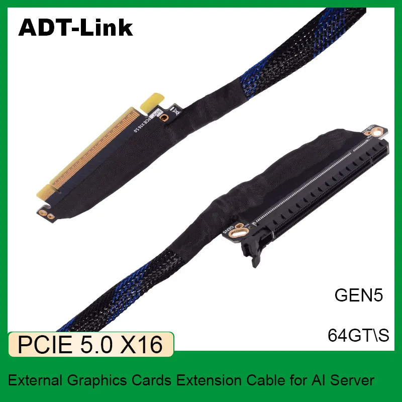 ADT-Link GEN5 Double Reverse PCIE 5.0 X16 External Graphics Cards Thin Extension Cable for AI Server gaming pc accessories
