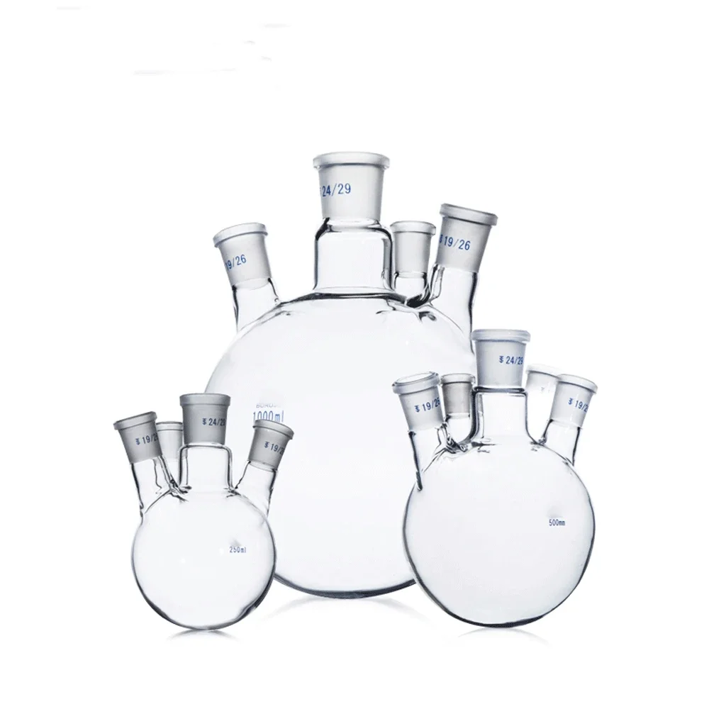 19/26 24/29 29/32 Standard 100/250/500/1000/2000ml 4-Neck Boro. 3.3 Glass Reaction Flask Labrotary Glassware Chemical Experiment