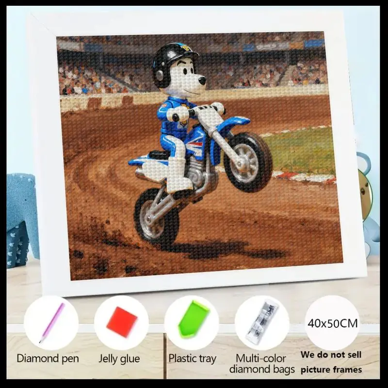 

1 шт., 5D DIY, полный дрель, набор для алмазной живописи, милый мультяшный гонщик для мотокросса с собакой, исполнительское колесо на грязевой дороге, динамический мотоцикл