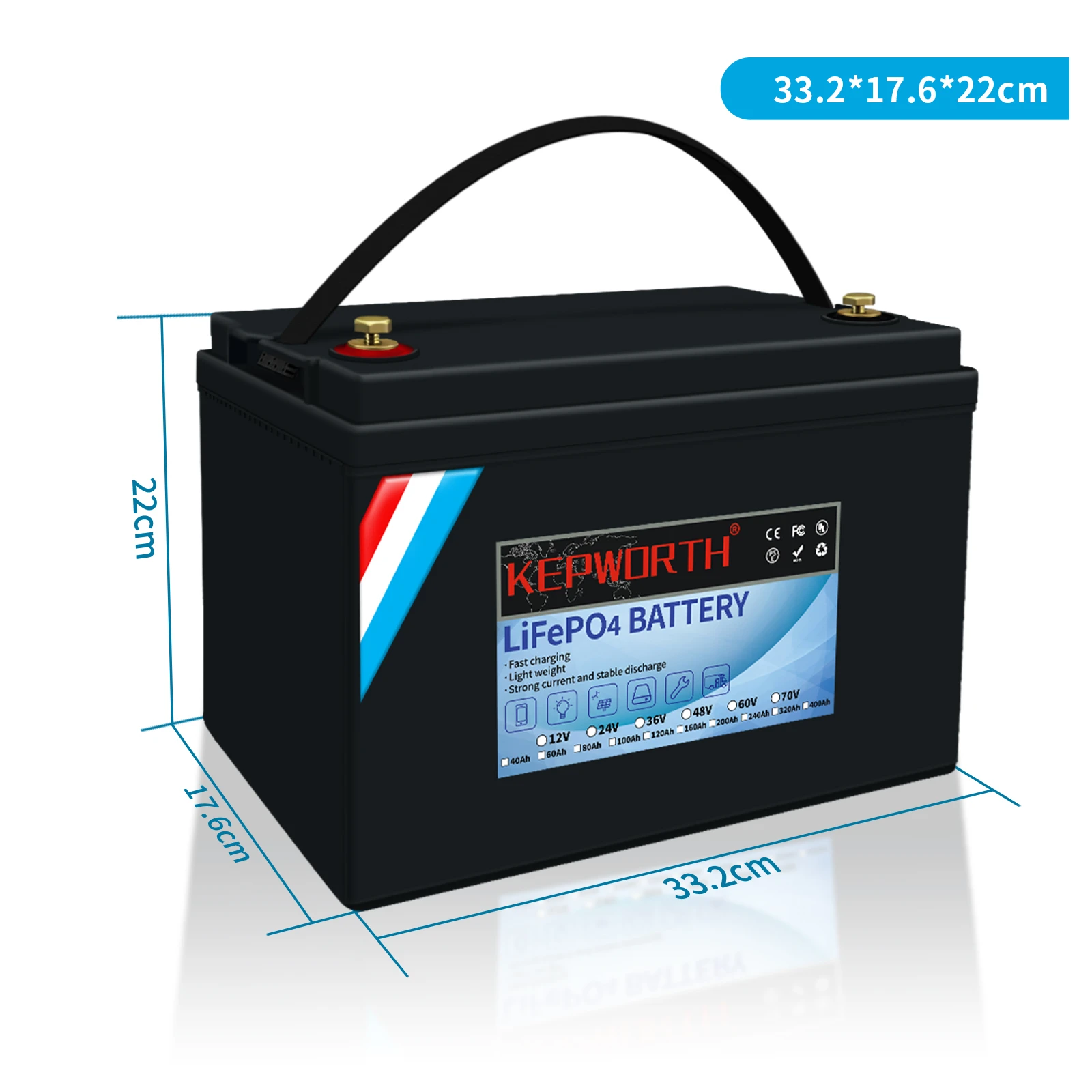 New Lithium Iron Phosphate Battery, 12.8V 50Ah 100Ah, Deep Cycle, LiFePO4 for Motors, Scooters, Campers, Golf Cart, Off-Road