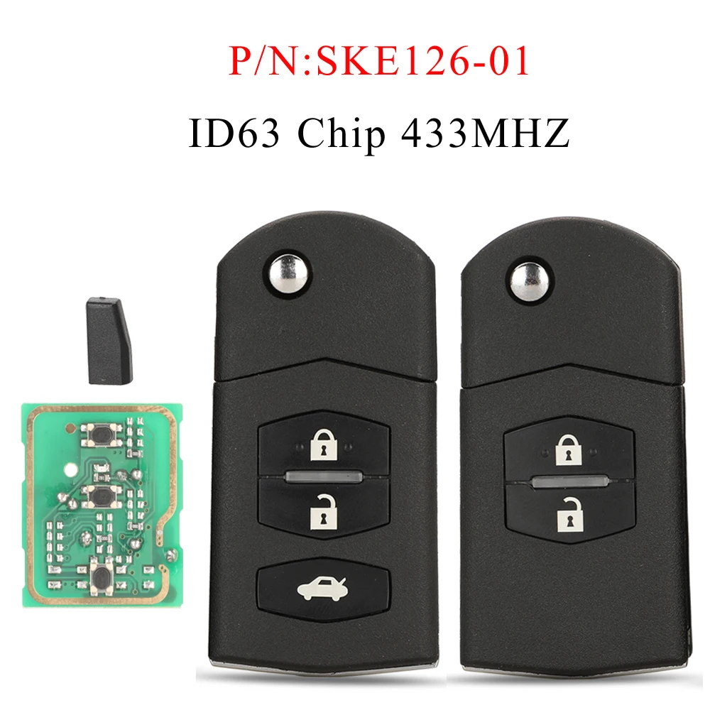 SKE126-01 jingyuqin ชิป ID63 433MHz kunci REMOTE mobil พลิกสำหรับ MAZDA 2 M2 Demio 3 M3 Axela 5 M5 Premacy 6 M6 at8 M8 CX7 MPV