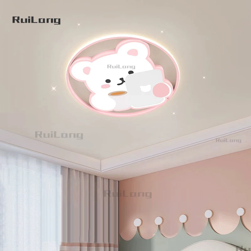 Kids Room Ceiling Lamp Bear Teddy Animal Chandelier Baby Boys Girls Bedroom Decor Pink Cute Plafon Led Ceiling Lights Dimmable