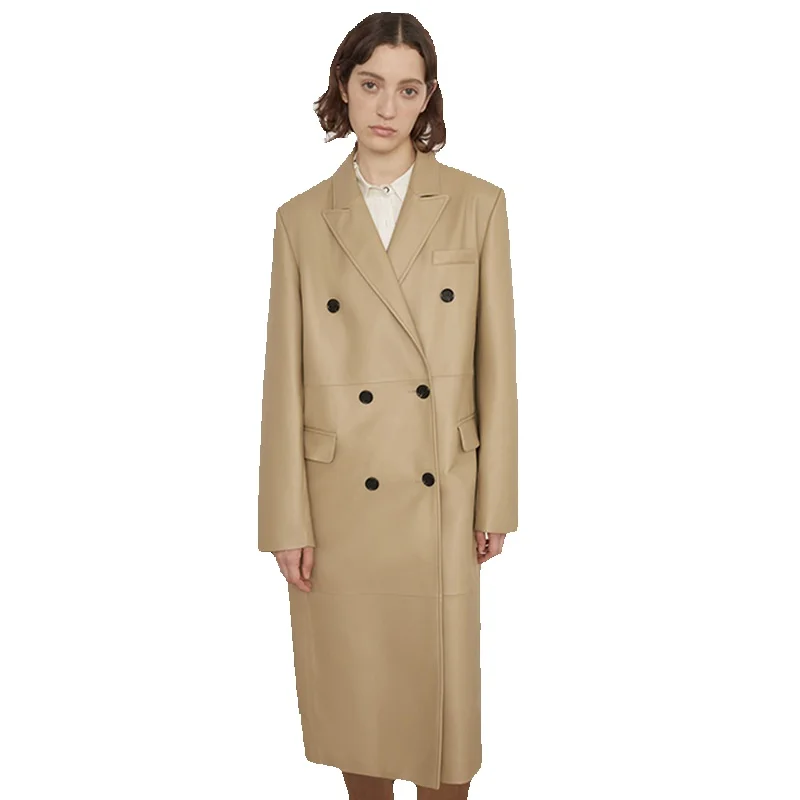 

New Year Sheepskin Genuine Leather Coat Women's Long Coat High Grade Leather Windbreaker Coat Women's