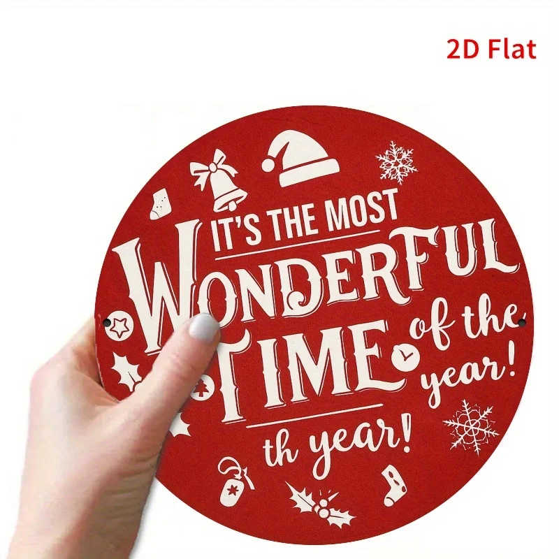 لوحة فنية جدارية معدنية مسطحة، احتفالية "إنه أروع وقتًا لهذا العام" - علامة حديدية مستديرة مقاس 19.81 سم مع رقاقات الثلج والزنجبيل #5