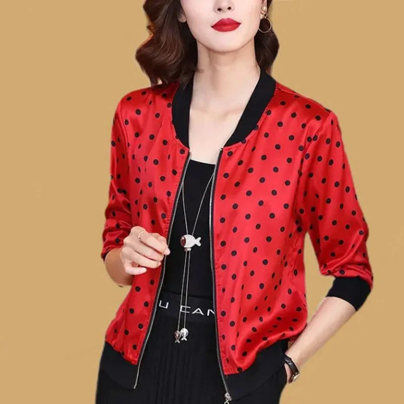 Fashion Loose Spliced Zipper Polka Dot Coats Women\'s Clothing 2023 Autumn New Oversized Casual Tops All-match Commute Jackets